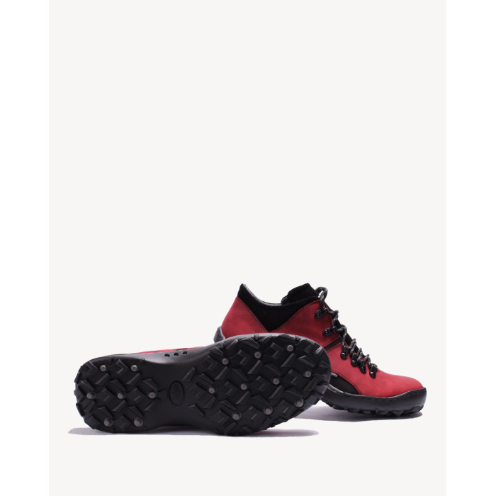 Red leather trekking boots