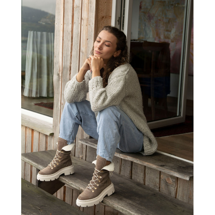 Szare śniegowce ocieplane skóra welur