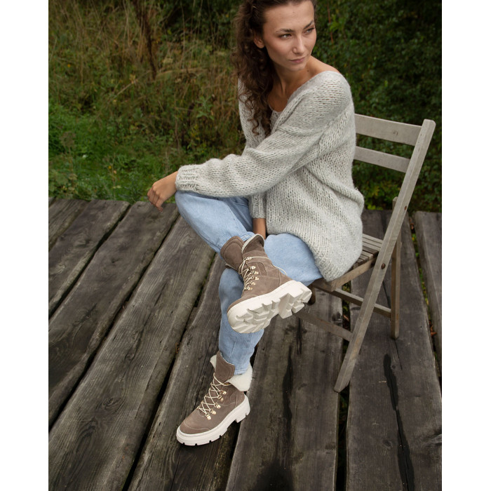 Szare śniegowce ocieplane skóra welur