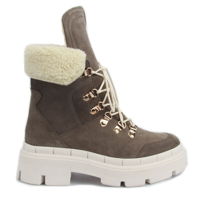 Szare śniegowce ocieplane skóra welur