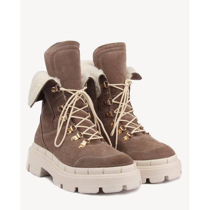 Brązowe śniegowce ocieplane skóra welur