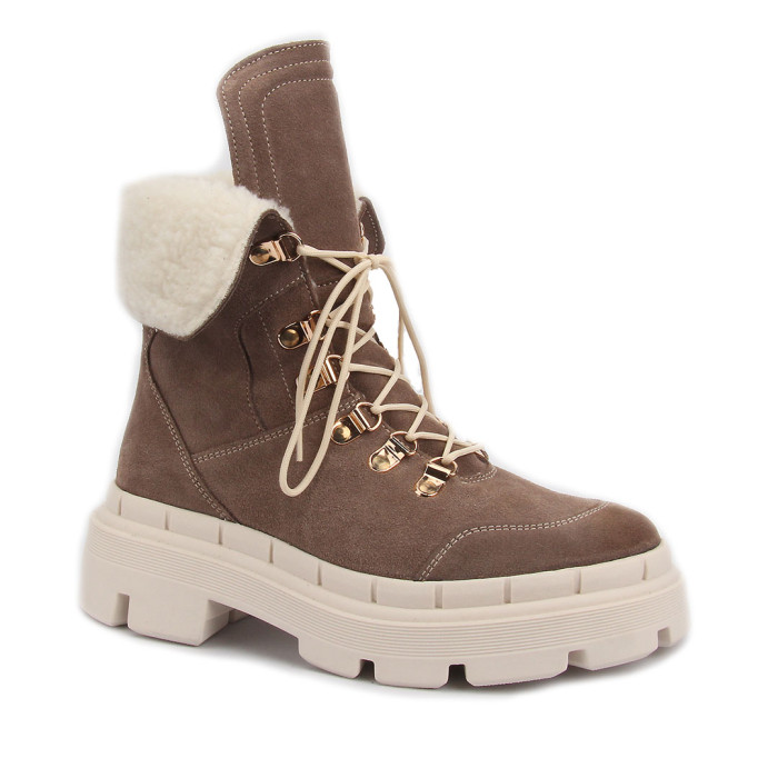 Brązowe śniegowce ocieplane skóra welur