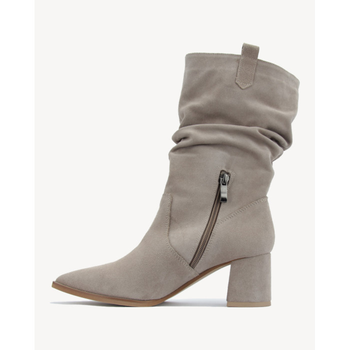 Beige velour insulated boots