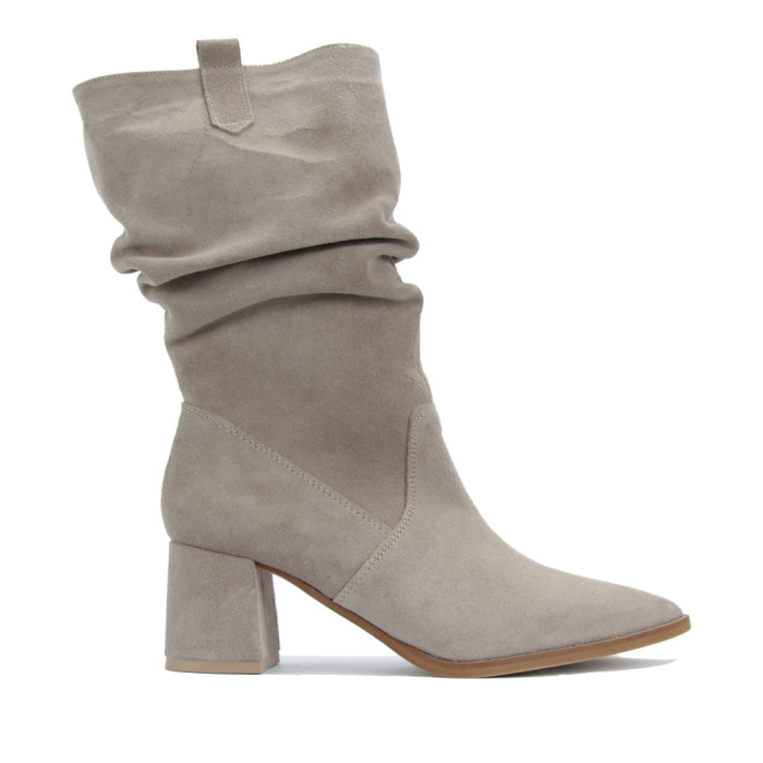 Beige velour insulated boots