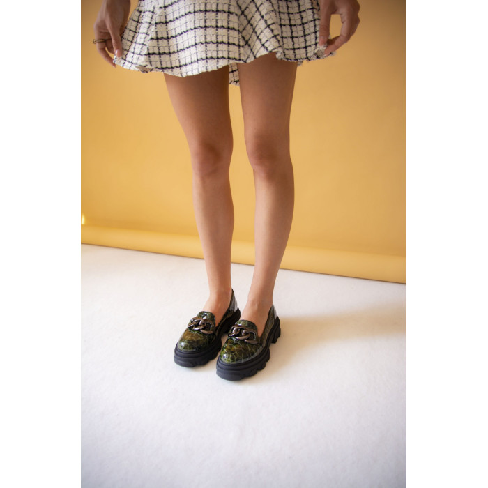 Green moccasins on 3cm platform BOTIMO