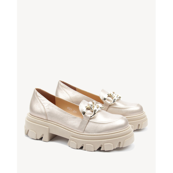 Gold moccasins on 2,5 cm platform