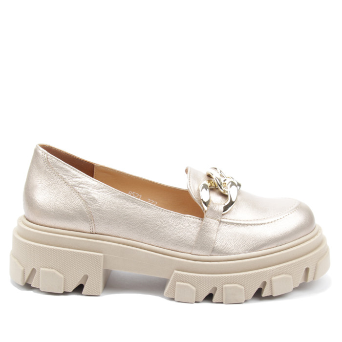Gold moccasins on 2,5 cm platform