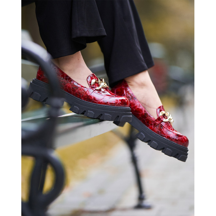 Czerwone mokasyny na 3cm platformie BOTIMO