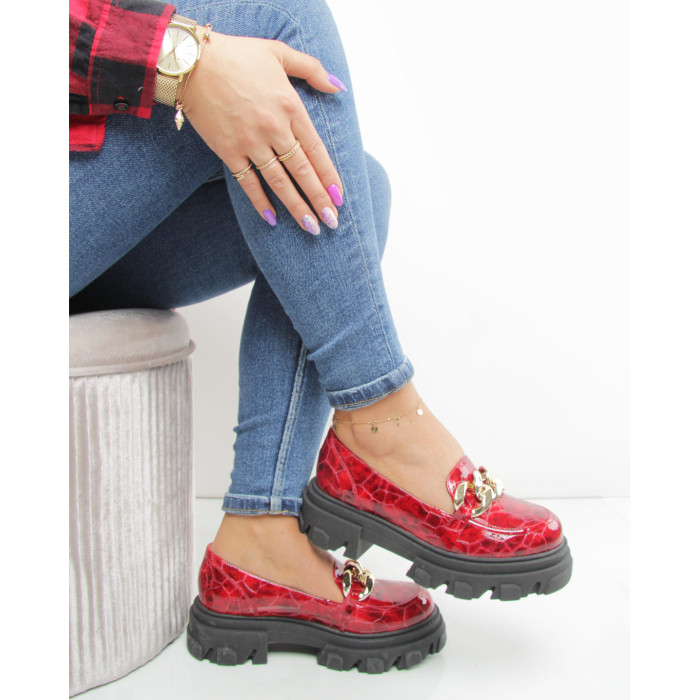 Czerwone mokasyny na 3cm platformie BOTIMO