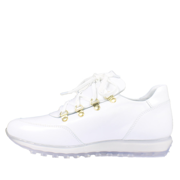 White sports shoes on rubber sole