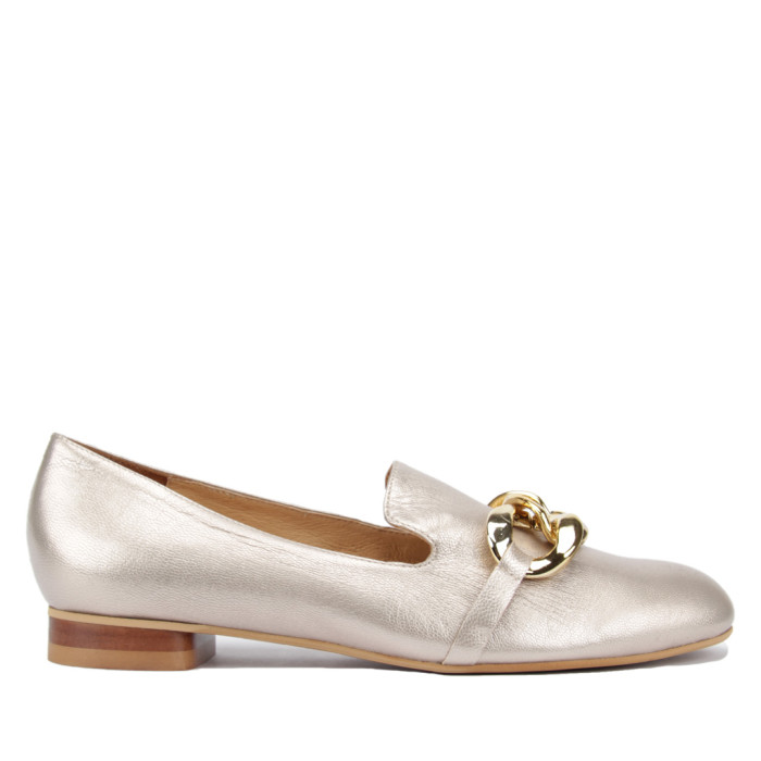Gold moccasins with decorative chain