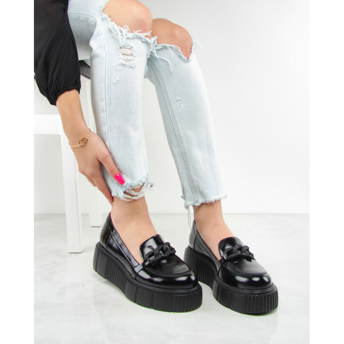 Black moccasins on 4.5 cm platform