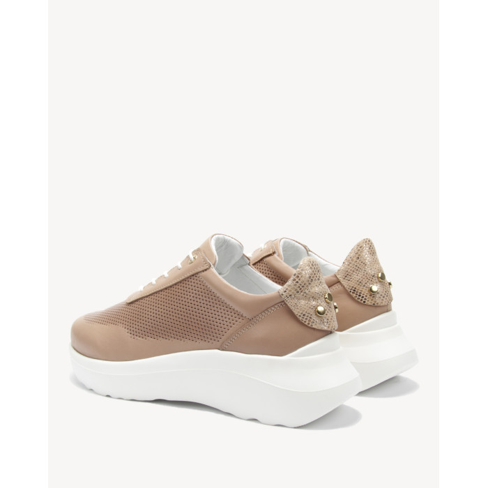 Dark beige sports shoes with openwork upper leather