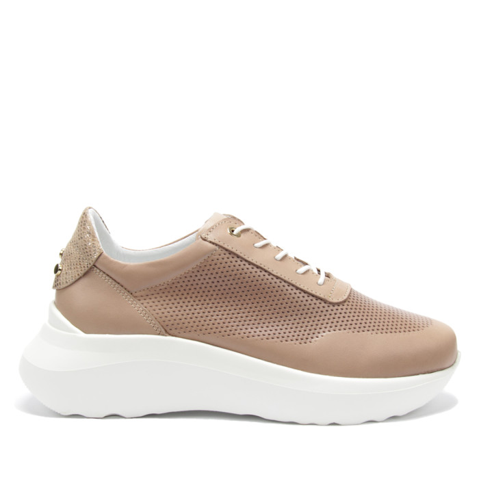 Dark beige sports shoes with openwork upper leather