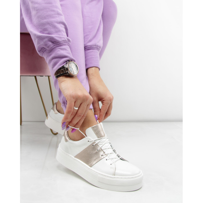 White sneakers on 4cm sole grain leather