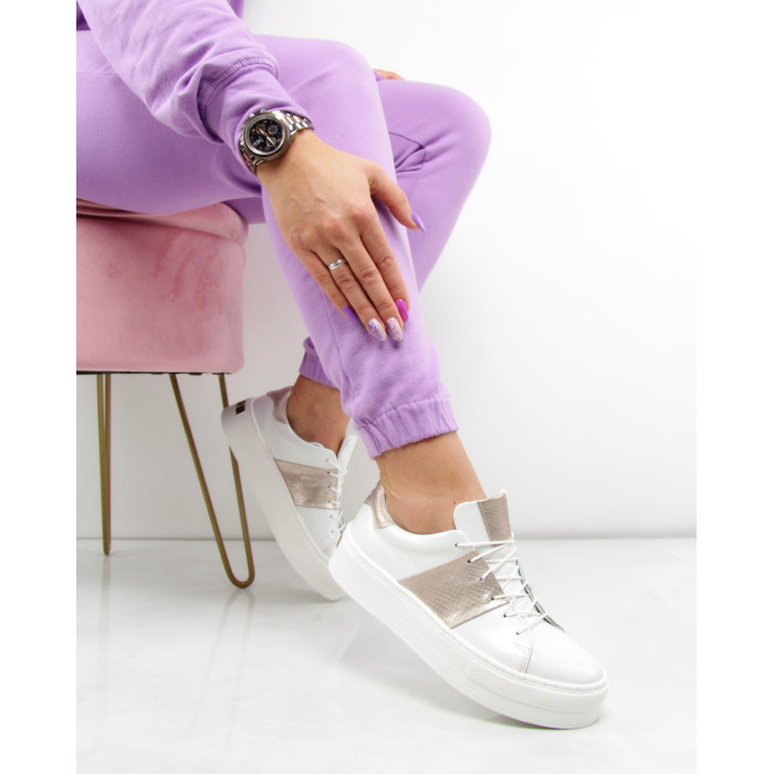 White sneakers on 4cm sole grain leather