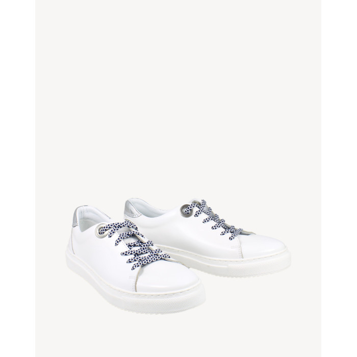 White sneakers on flat sole with colorful s