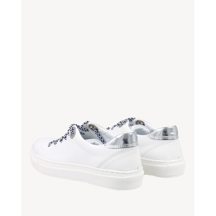 White sneakers on flat sole with colorful s