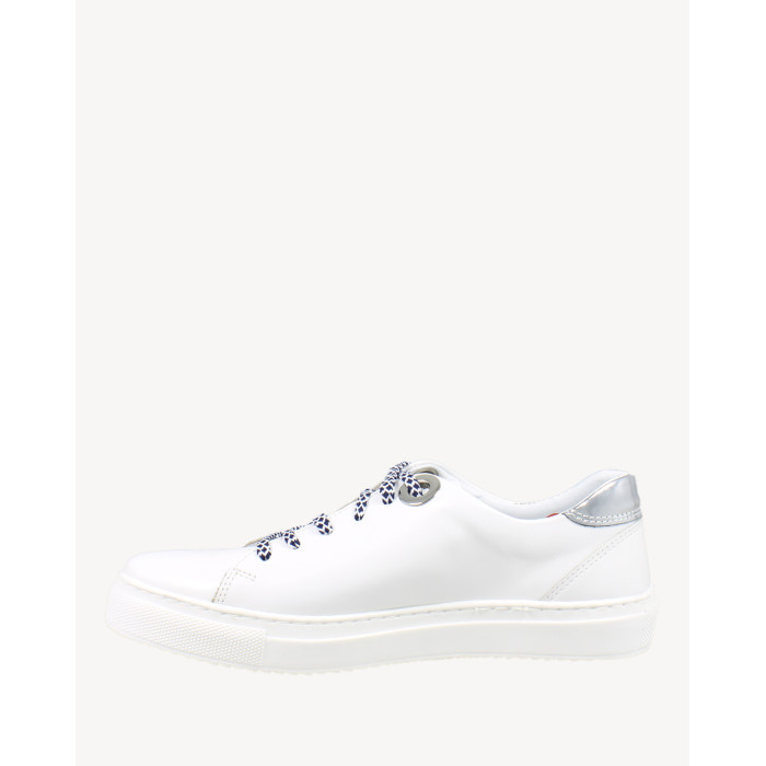 White sneakers on flat sole with colorful s