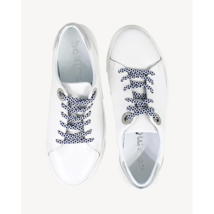 White sneakers on flat sole with colorful s