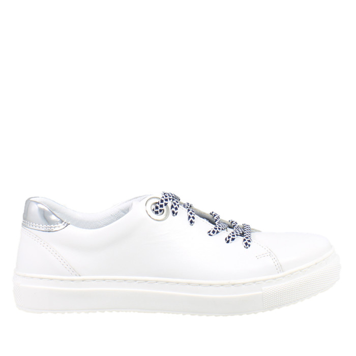 White sneakers on flat sole with colorful s