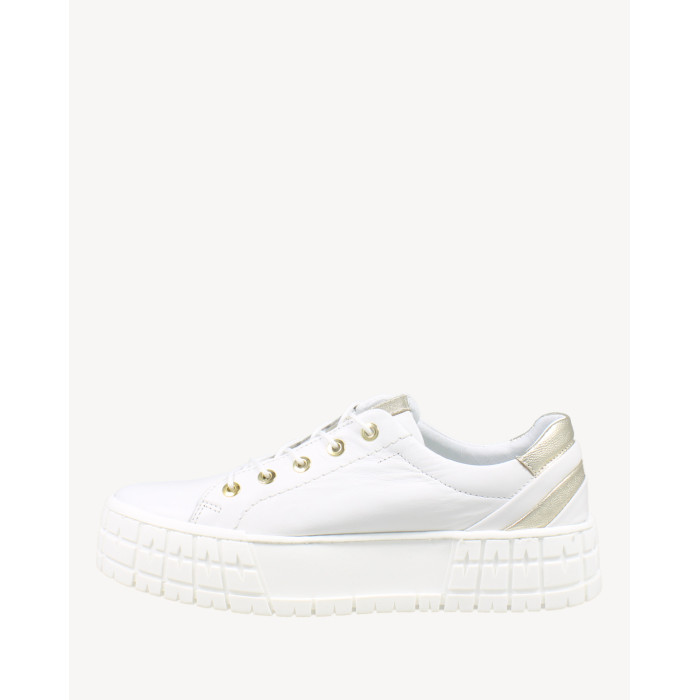 White sneakers on high sole grain leather