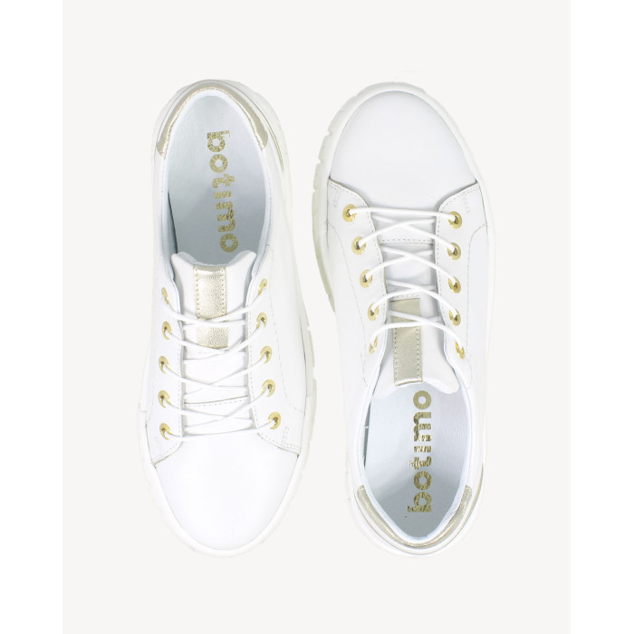 White sneakers on high sole grain leather