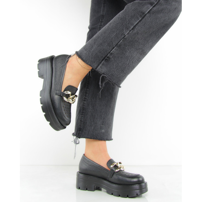 Czarne mokasyny na 3cm platformie