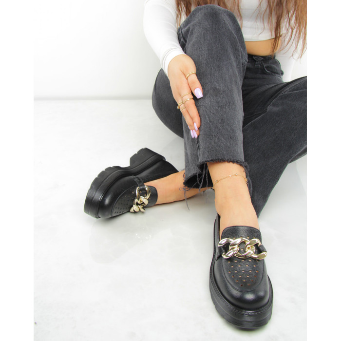 Czarne mokasyny na 3cm platformie