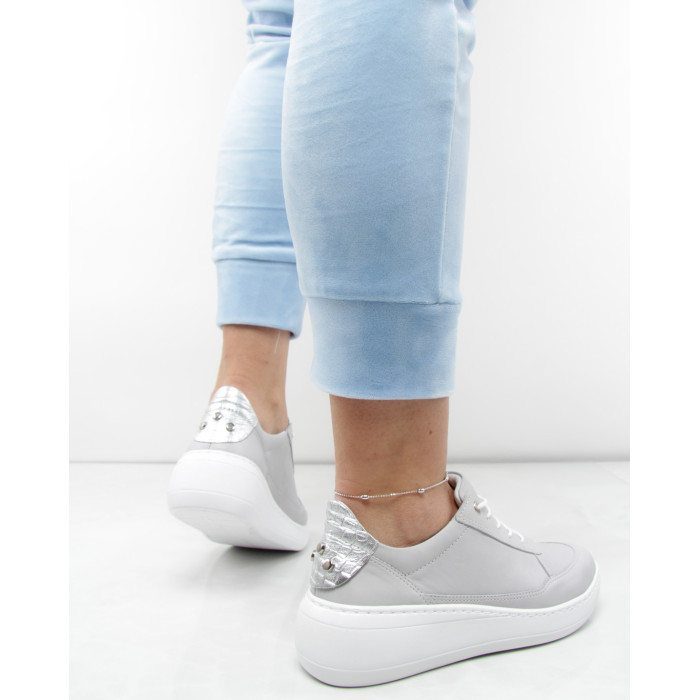 Gray sport shoes grain leather