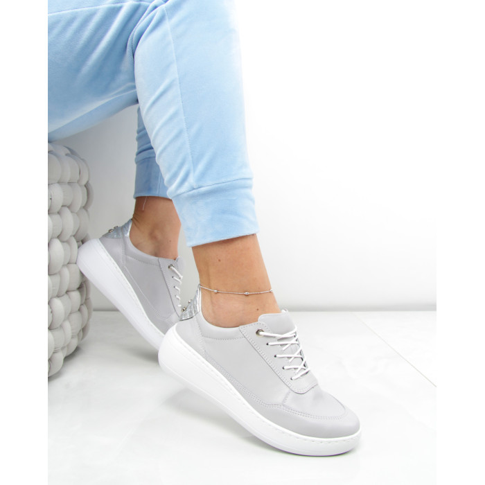 Gray sport shoes grain leather