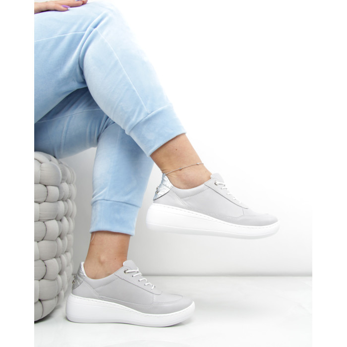 Gray sport shoes grain leather