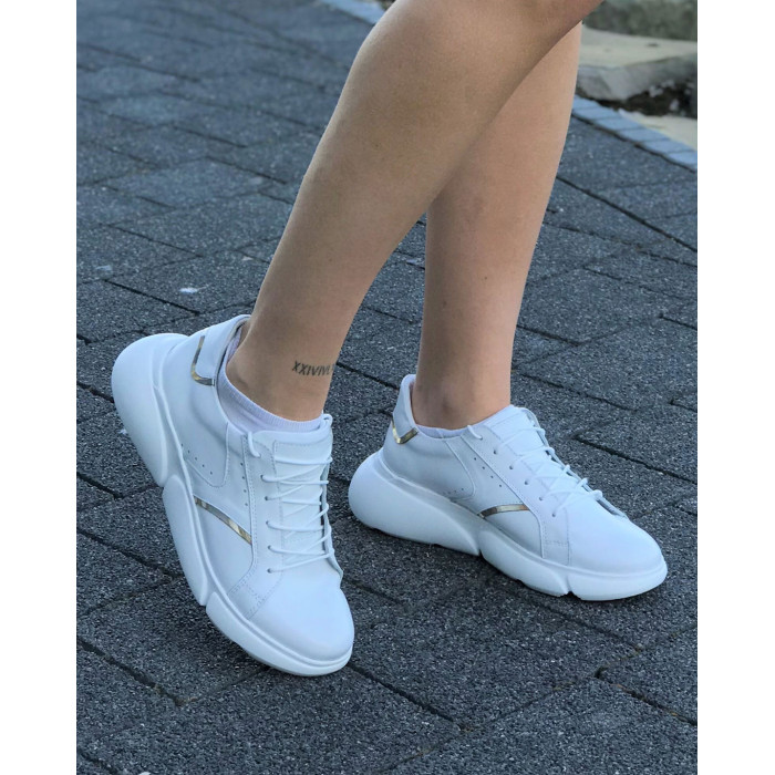 White sport shoes grain leather