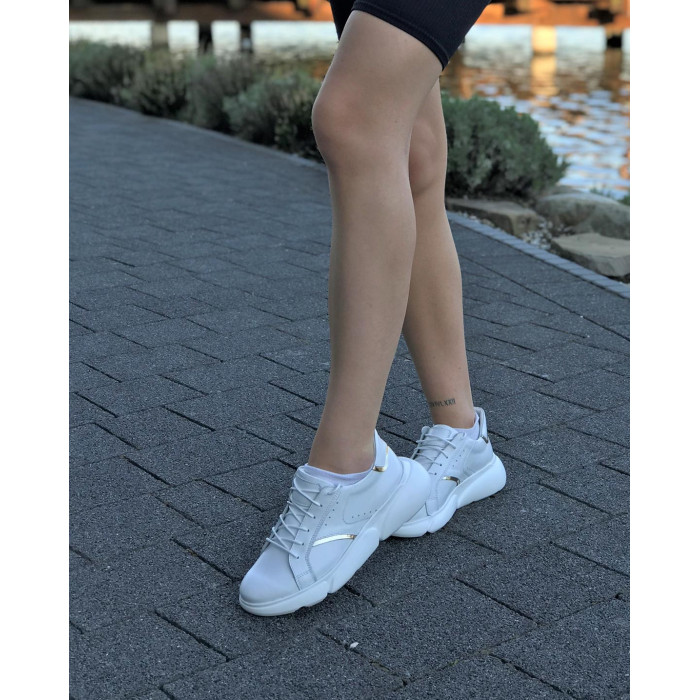 White sport shoes grain leather