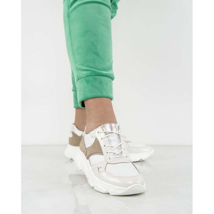 Beige and white leather sneakers