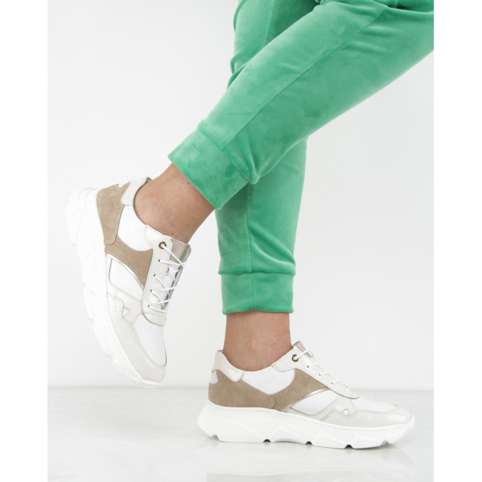 Beige and white leather sneakers