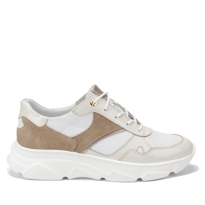 Beige and white leather sneakers