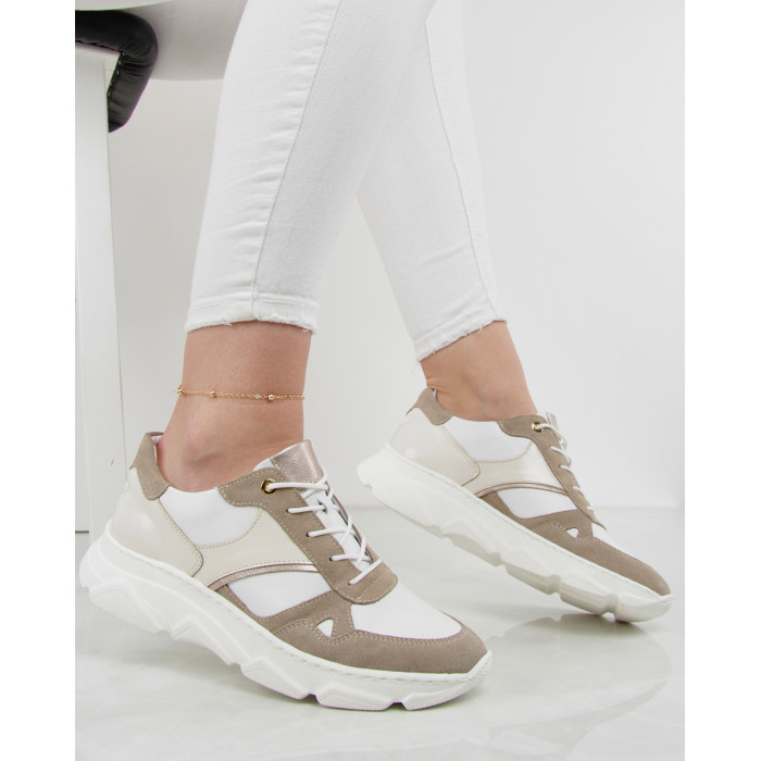 Beige and white leather sneakers
