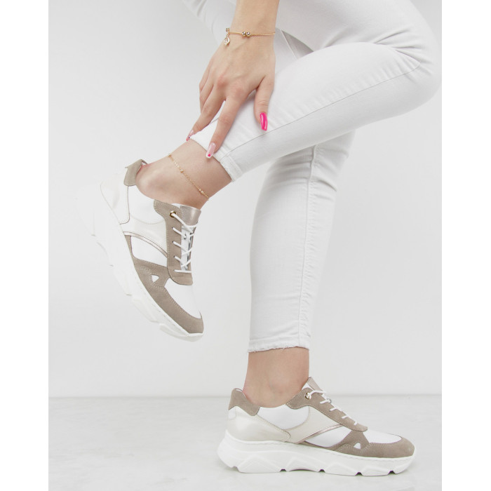 Beige and white leather sneakers