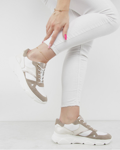 Biało- Beżowe sneakersy skórzane