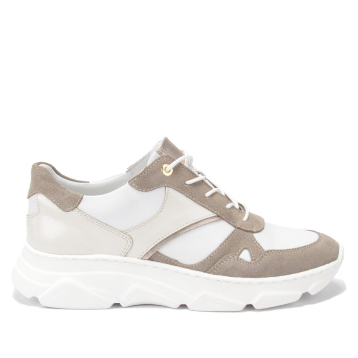 Beige and white leather sneakers