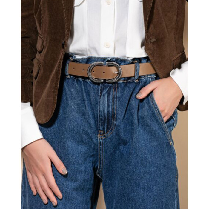 Pasek skórzany ciemny beż