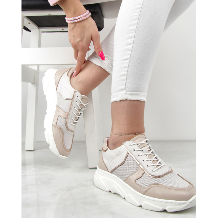 Rożowo- beżowe sneakersy skórzane