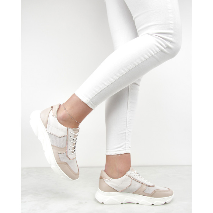Rożowo- beżowe sneakersy skórzane