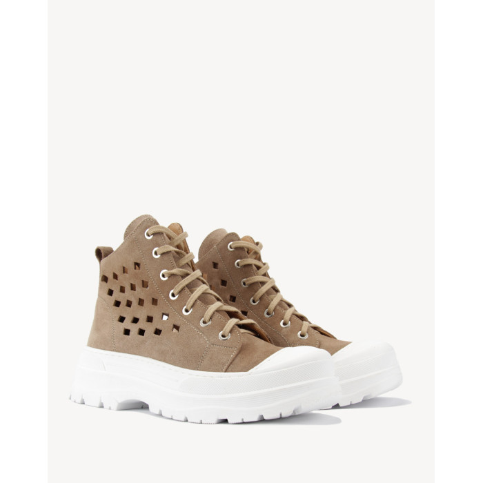 Brązowe botki ażurowe skóra welurowa