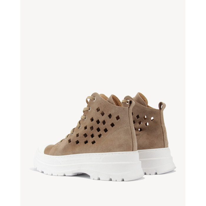 Brązowe botki ażurowe skóra welurowa