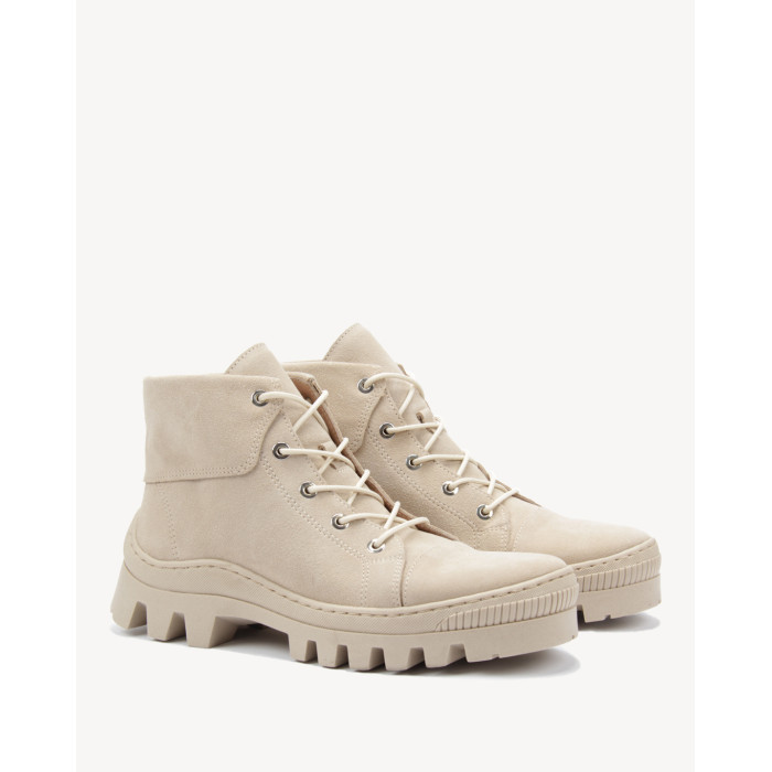 Beige velour summer boots on flat sole