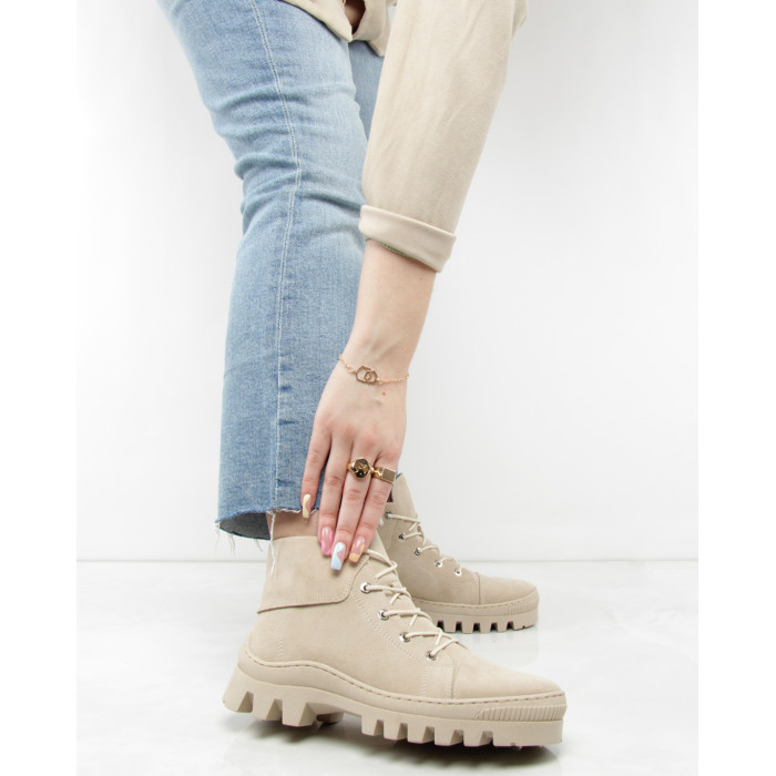 Beige velour summer boots on flat sole