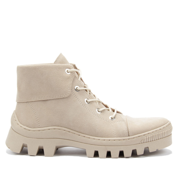 Beige velour summer boots on flat sole