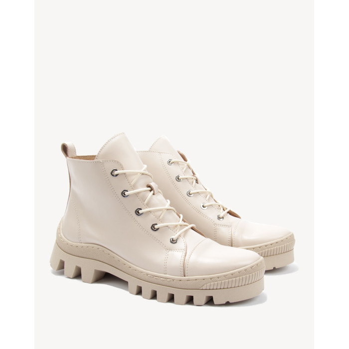 Beżowe botki letnie na płaskiej podeszwie skóra li